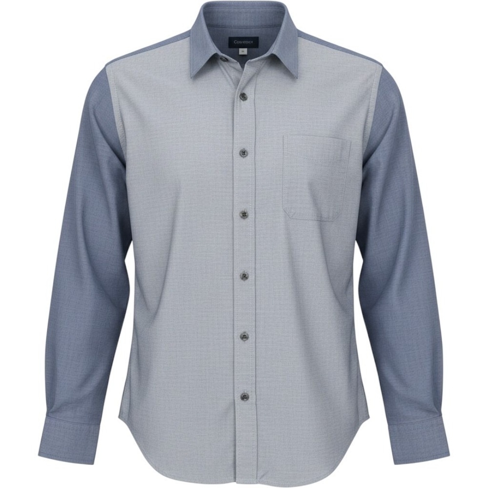 Perry Ellis Portfolio Mens Slim Fit Colorblock Button Down Shirt Grey Blue M
